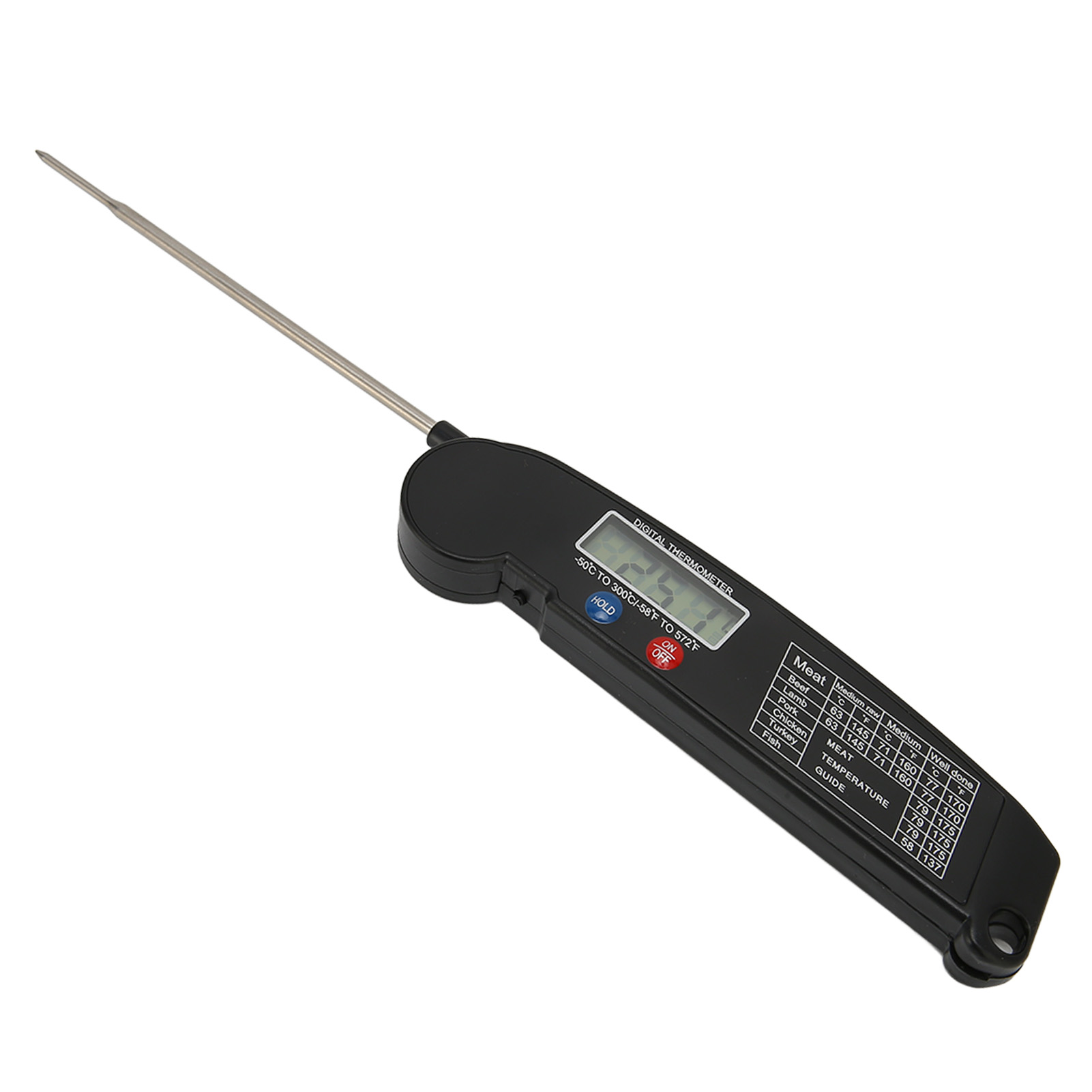 Ultradünnes, Faltbares Kochthermometer Für Grill, Küche, Drehspieß, Lebensmittel, Fleisch, Backofen - Schwarz (batterien Nicht Enthalten)