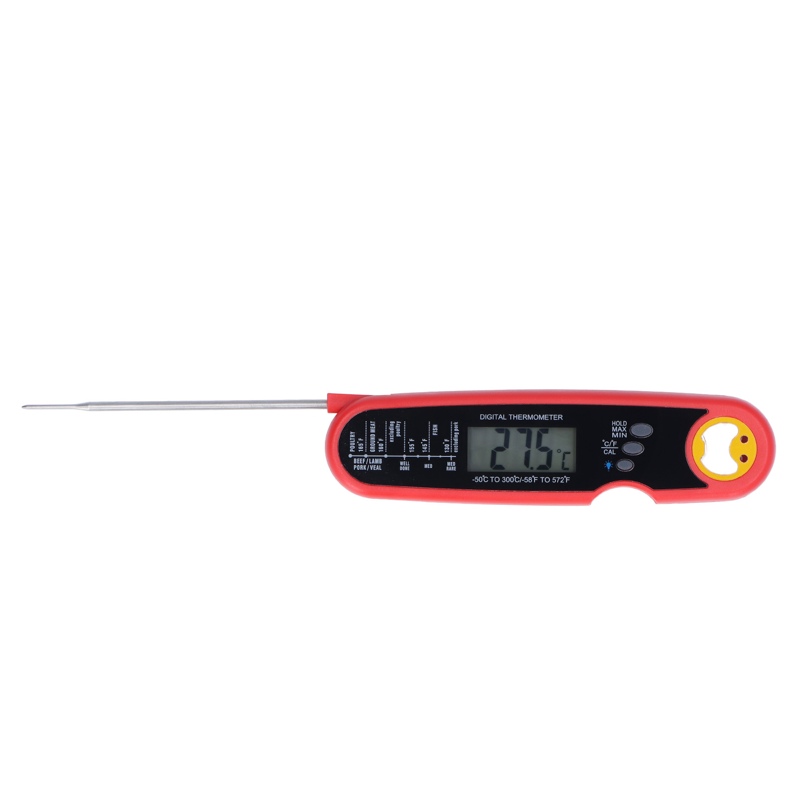 Faltbares, Wasserdichtes Lebensmittelthermometer Für Schnelles Grillen, Elektronischer Fleischfühler, Mit Eingebauter Batterie, Rot 361a