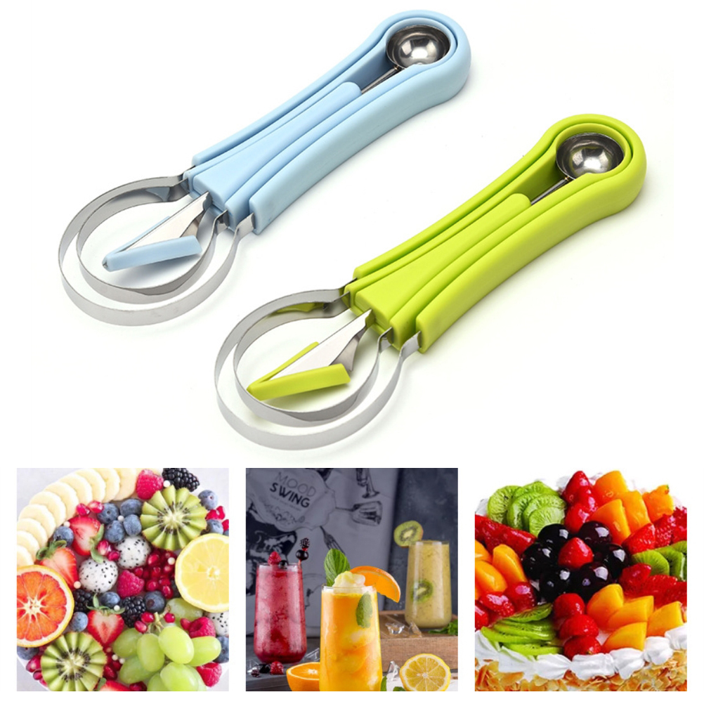 Multifunktionales Obstset Aus Edelstahl - Trennt Fruchtfleisch Und Schale, 4-in-1, Kugelwerkzeug, Grün, Box.
