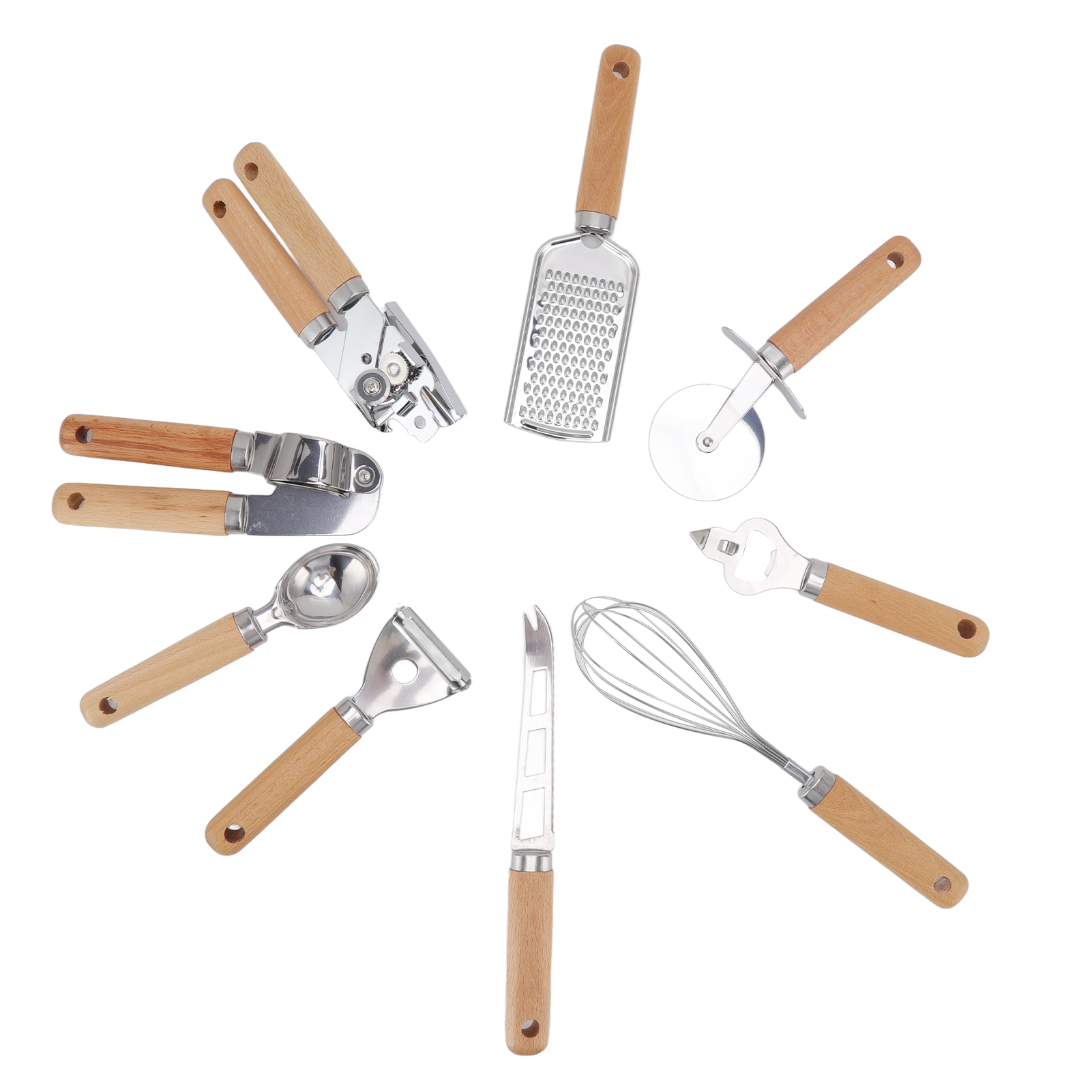 9-teiliges Set Kreativer Küchenutensilien Mit Holzgriffen, Käsemesser, Reibe, Pizzaschneider, Terrassen- Und Picknick-set, Edelstahl (geschenkbox)