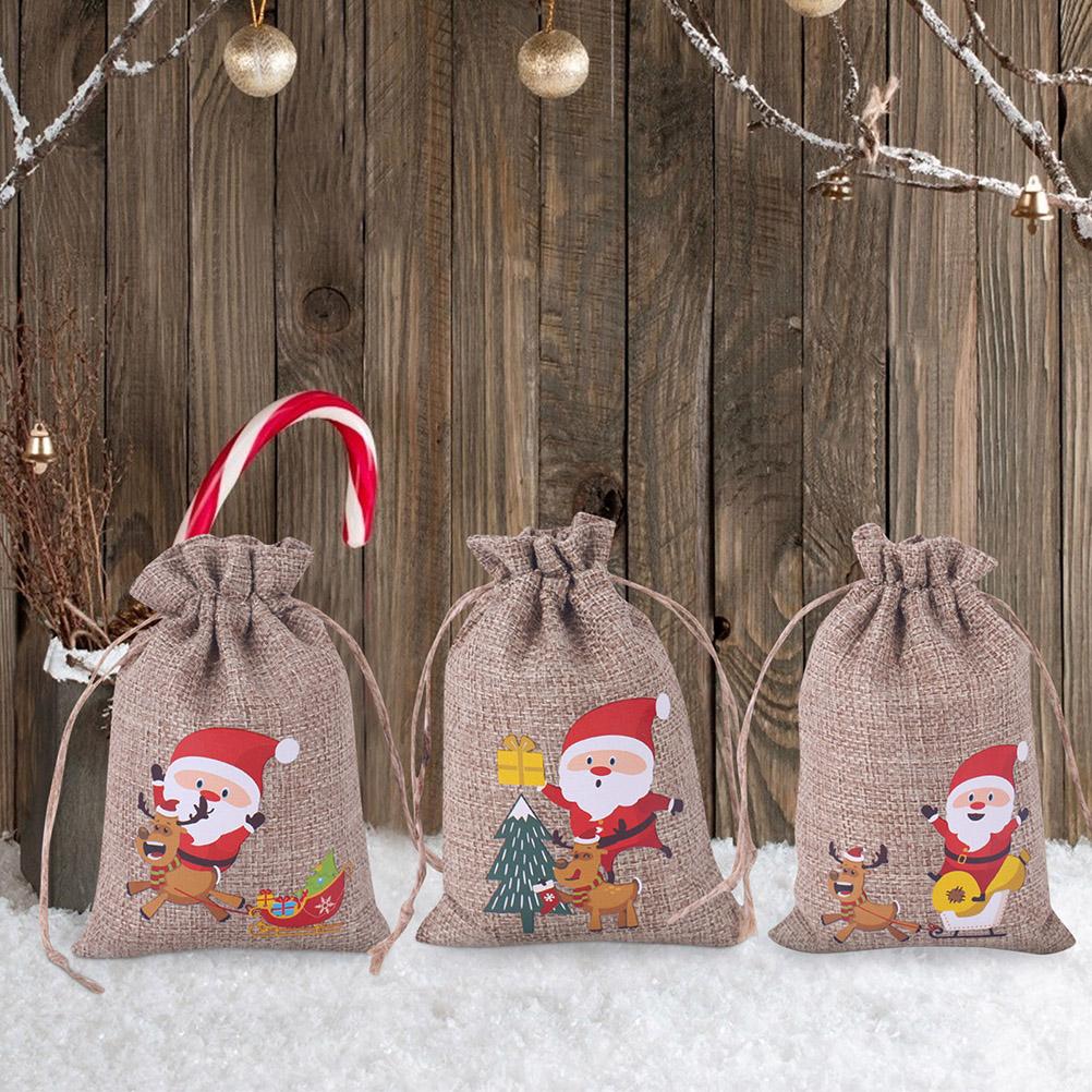 Dekorative Jutetüte Für Weihnachtssüßigkeiten, 10er-set Geschenktüten Für Den Weihnachtsmann, 3 Größen, Unisex