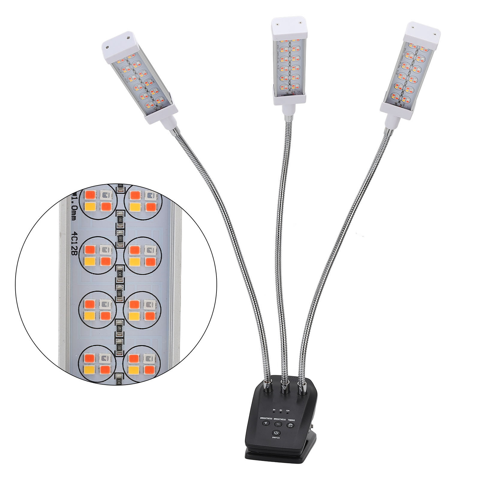 Led-pflanzenlampe, Klemmleuchte Für Sukkulenten Mit Memory-funktion Und Timer, 3-flammiges Quadratisches Farblichtmodell, Universalspannung 100–240 V, Silberfarben, Europäischer Stecker