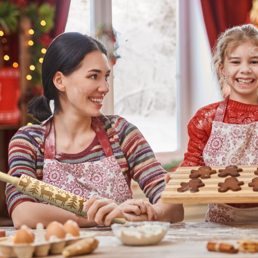Nudelholz Aus Naturholz Für Weihnachten, Backwerkzeug Mit Geprägten Mustern