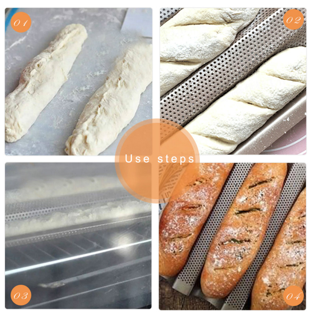 Set Aus 3 Baguetteformen Aus Silberfarbenem Stahl, Backrost Für Französisches Brot, Antihaftbeschichtete Unterlage