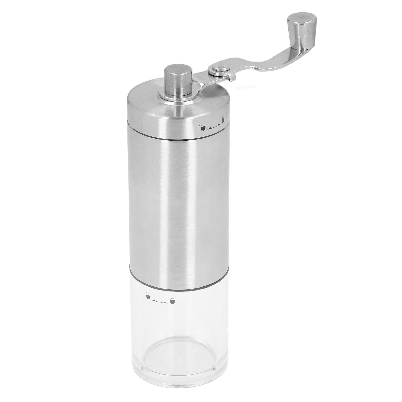 Manuelle Kaffeemühle Aus Edelstahl, Verstellbares Mahlwerk, Transparenter Behälter (25 G Bohnen, 50 G Pulver), Inklusive Luftblasenschutz, Edelstahlmodell.