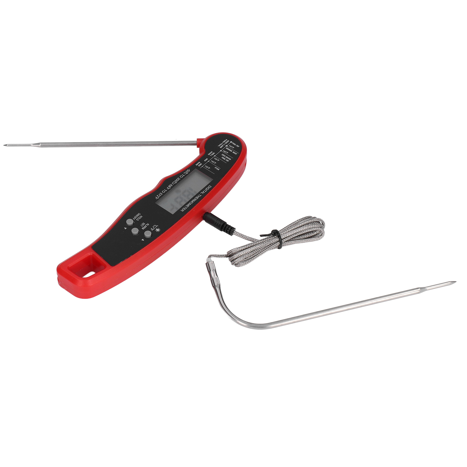 Fleischthermometer Mit Zwei Nadeln, Digitales Lebensmittelthermometer Mit Großem Display, Multifunktions-kochthermometer Mit Eingebauter Batterie, Rot