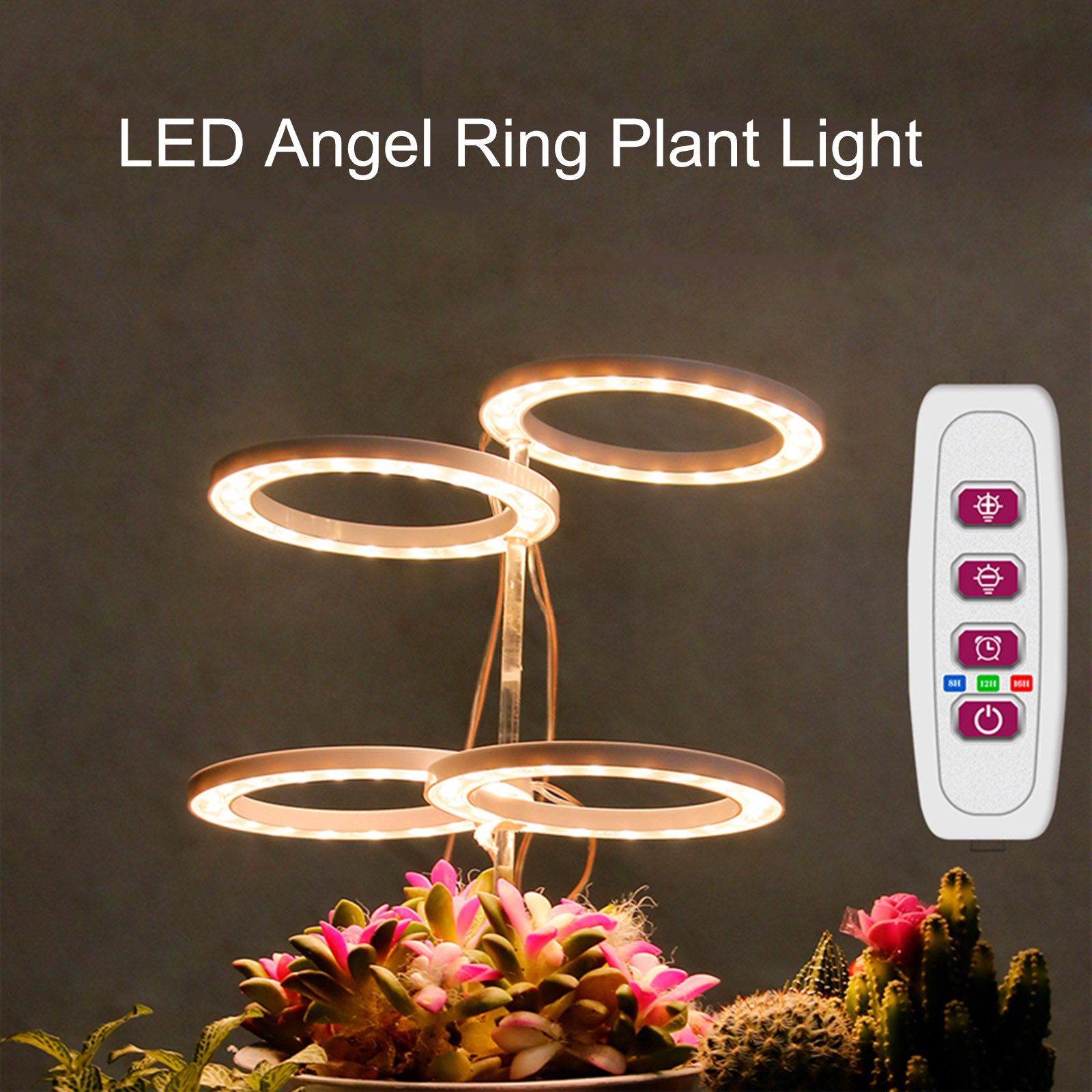 Set Mit 3 Usb-pflanzenlampen, Rosa Ringlicht, 5 Farbtemperatureinstellungen + Timer.