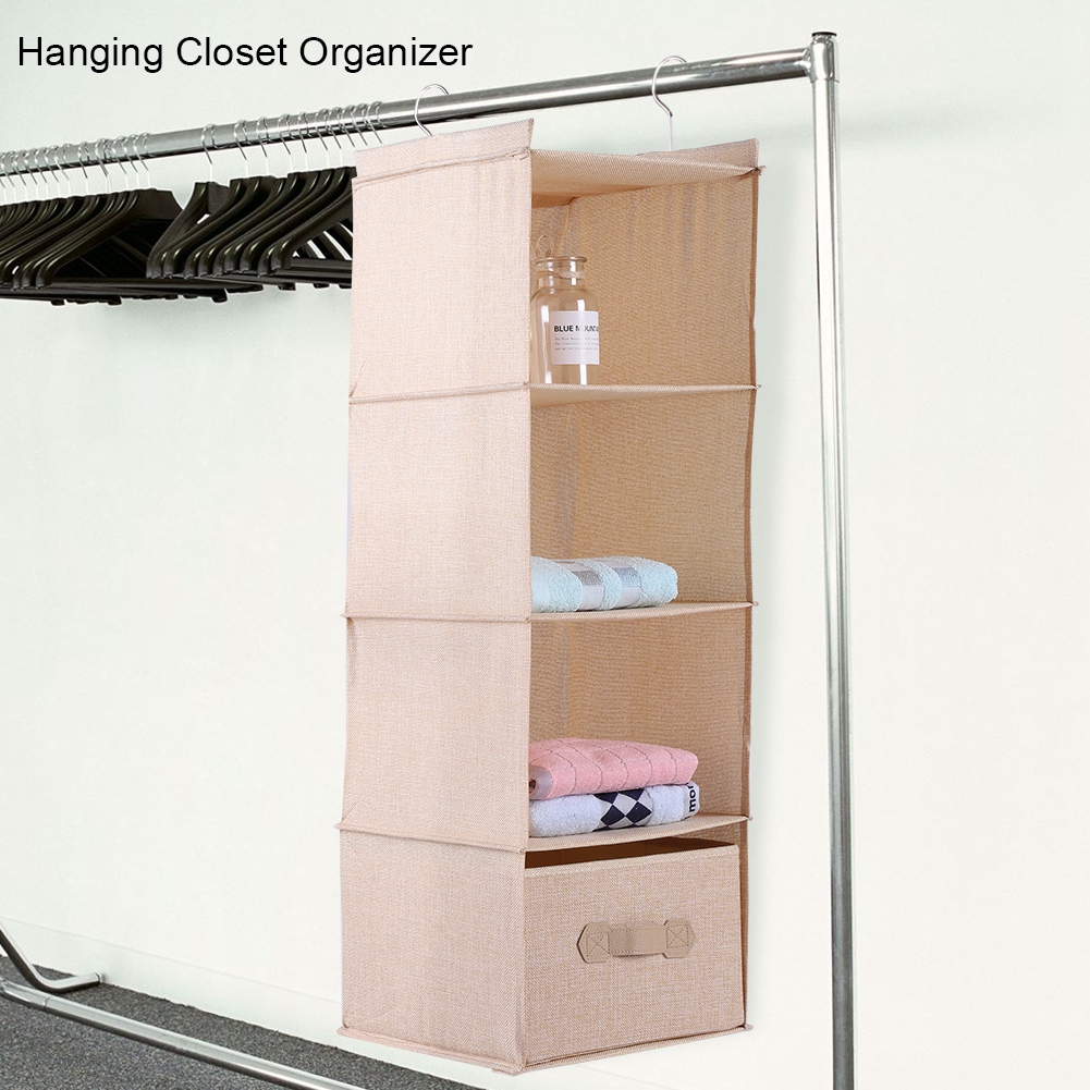 Hängender Kleiderschrank-organizer, Kleideraufbewahrung, 4 Ablagen Mit Schublade (beige)