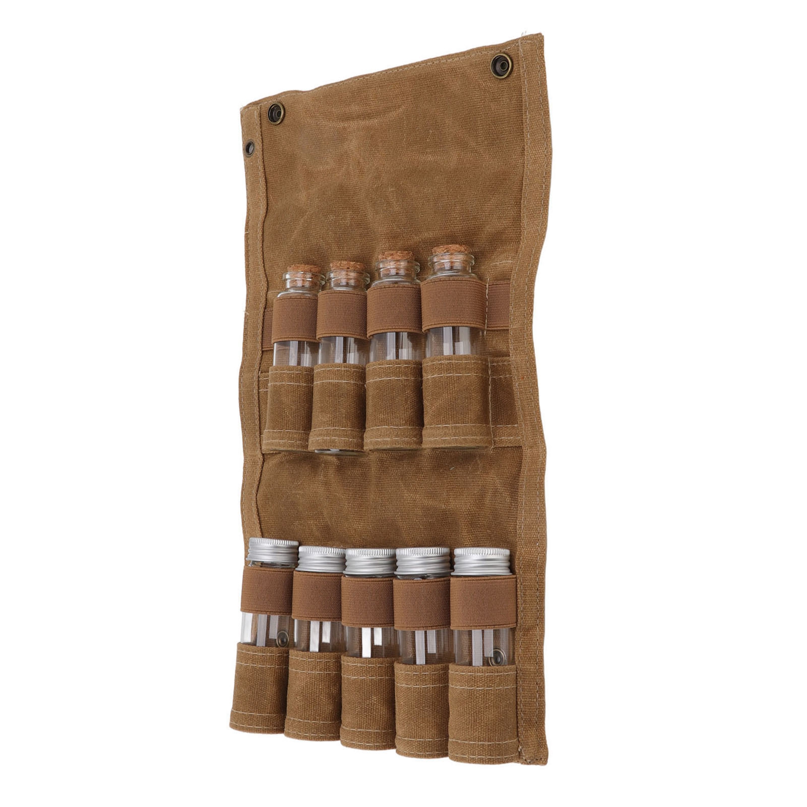 Aufbewahrungsset Für Grillgewürze Im Freien, Inklusive 9 Glasbehältern Und Beigefarbener, Gewachster Canvas-tasche Für Camping Und Grillen