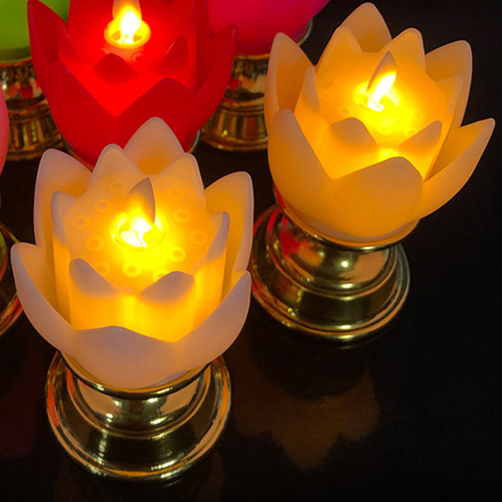 Led-lichterkette „goldener Regenbogenlotus“, Künstliche Kerze Für Buddha-altar, Guanyin, Göttin Des Reichtums, Zeremoniendekoration (ohne Interne Batterie, Versand, Beige)