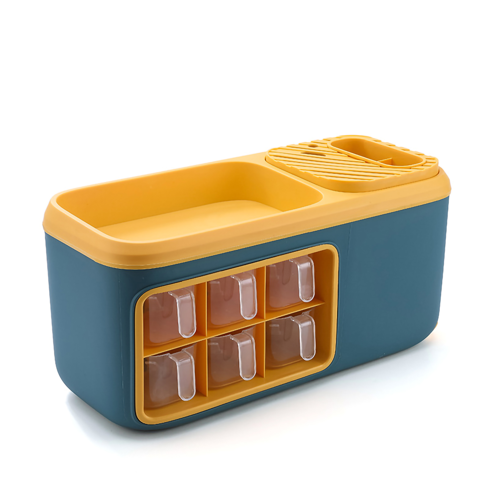 Multifunktionale, Doppelwandige Aufbewahrungsbox Für Gewürzflaschen, Organizer Für Würzmittel, Halter Für Messer, Löffel Und Küchenutensilien, Blau