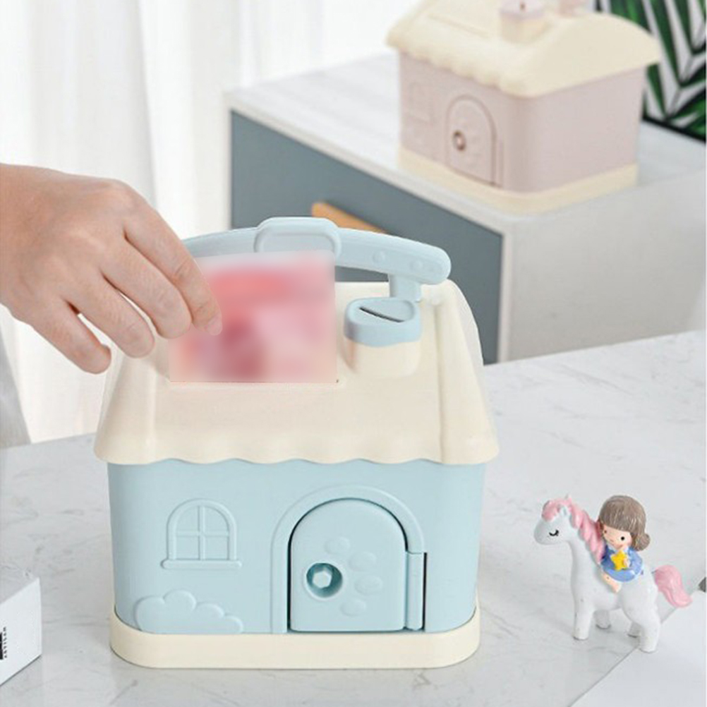 Niedliches, Cartoonartiges Haus-spielsafe Für Kinder, Blaues, Tragbares Sparschwein (inkl. Box, 1 Stück) Mit Einem Zufälligen Aufkleber Und 4 3d-aufklebern.