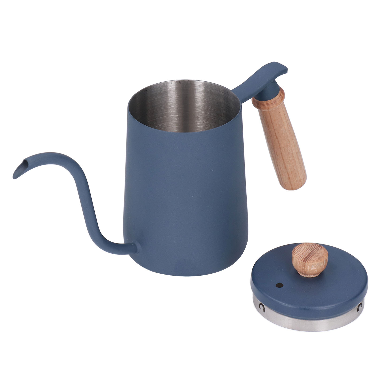 600 Ml Blaue Tropfkaffeekanne, Griff Aus Massivholz, Dickwandiger Edelstahl 304, Filterkanne Zum Brühen