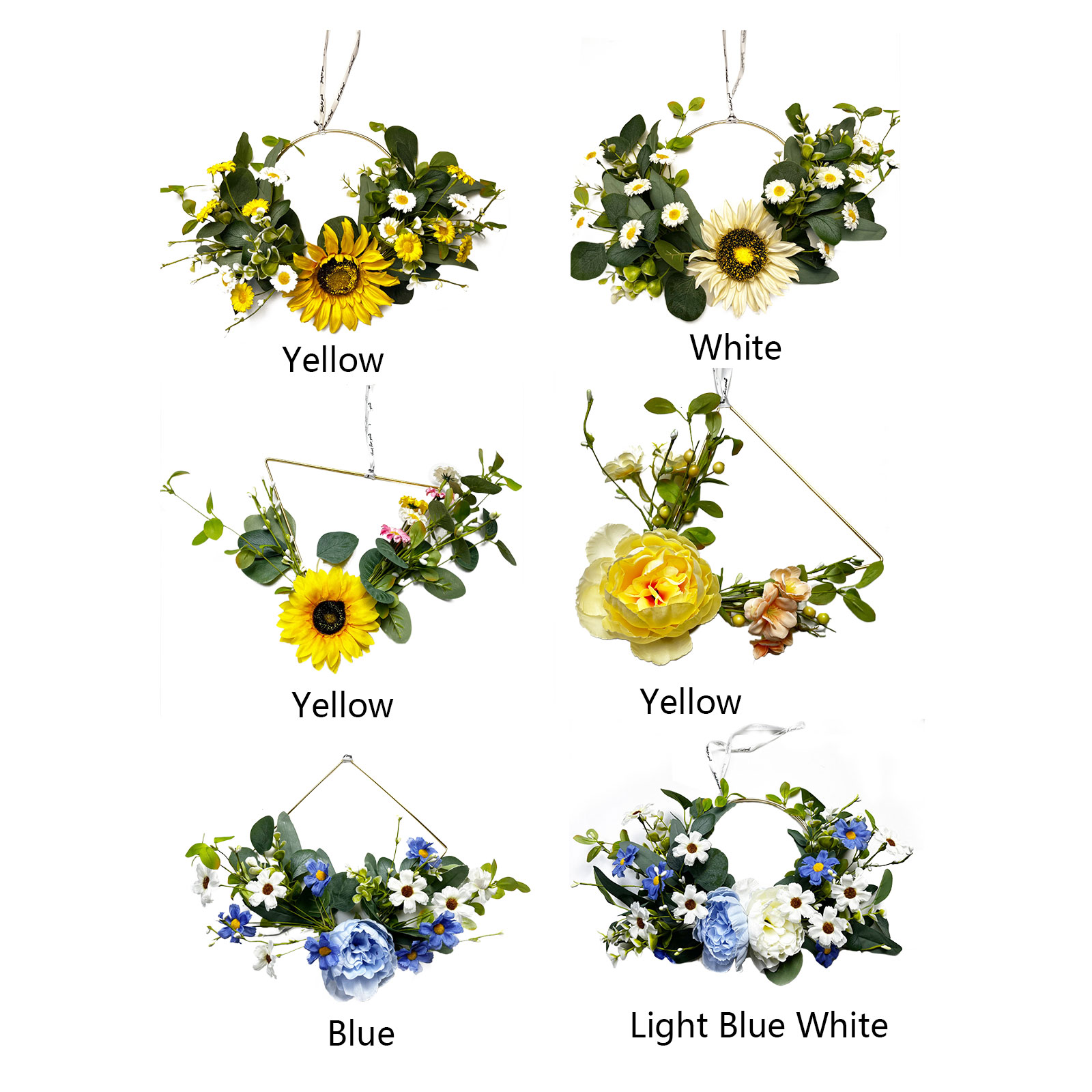 Künstliche Sonnenblumen- Und Gänseblümchengirlande Mit Schleife - Blaues Pfingstrosen-diamantmuster (material: Papierstrauß + Pe + Seide, Eisenstiel Mit Zerknülltem Papier Umwickelt, Beliebig Biegsam)