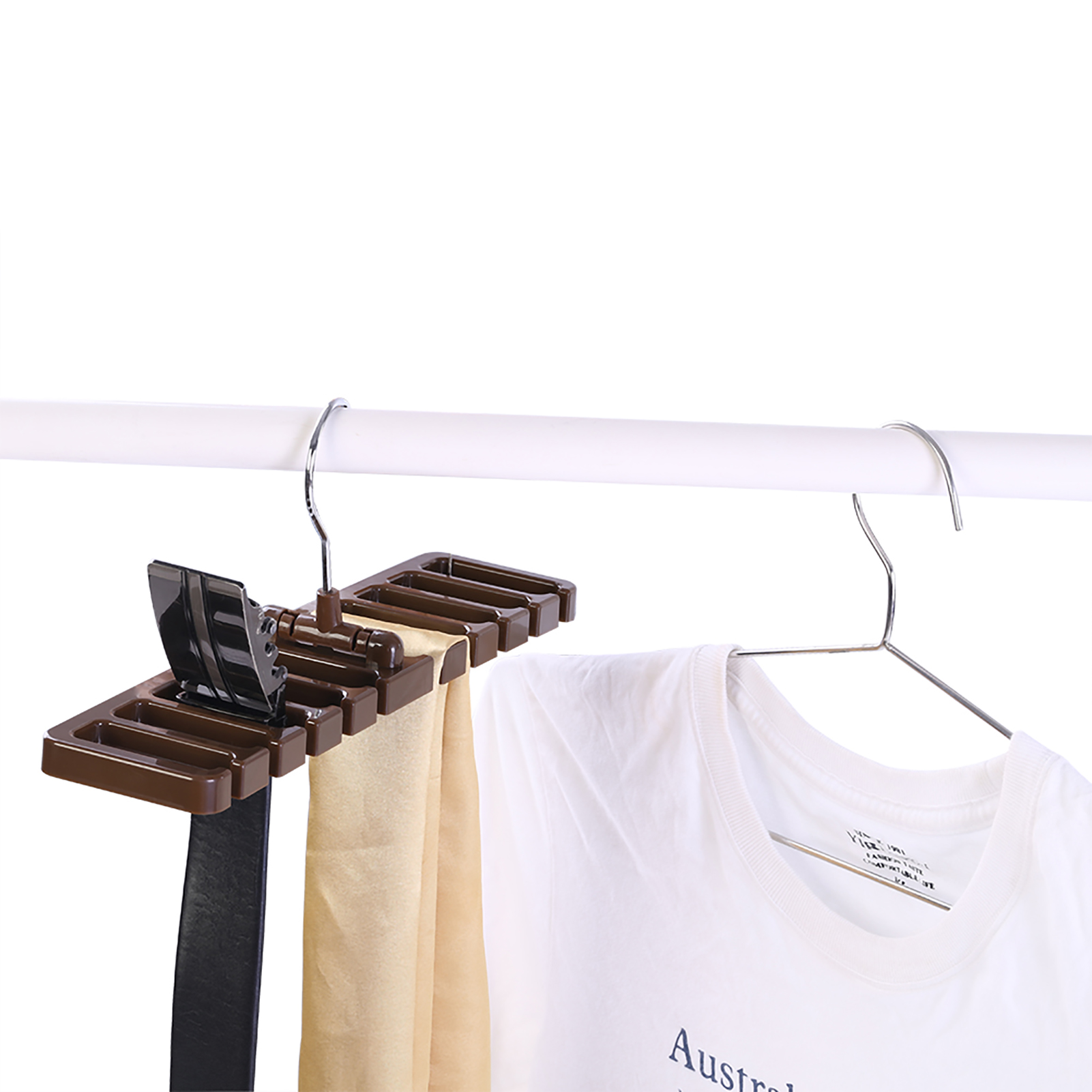 10-fächer-organizer Für Krawatten, Gürtel Und Schals, Robuster Kunststoff, Platzsparend, Braun