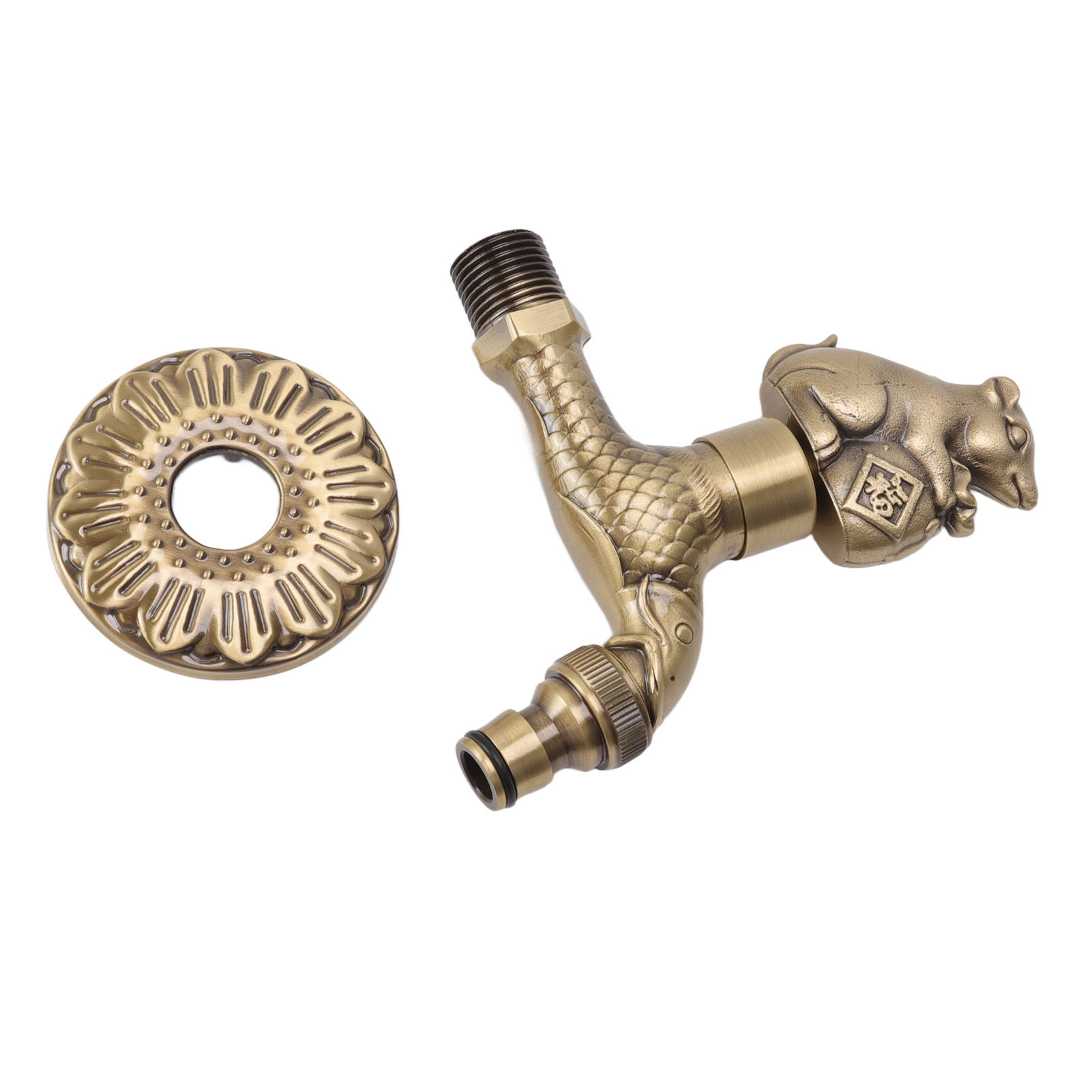 Antiker, Geschnitzter Wasserhahn Aus Bronze Und Kupfer, Rostfreies Karpfen-design Im Retro-stil, Gartenwasserhahn Für Toilette, G1/2 Zoll, Eichhörnchen