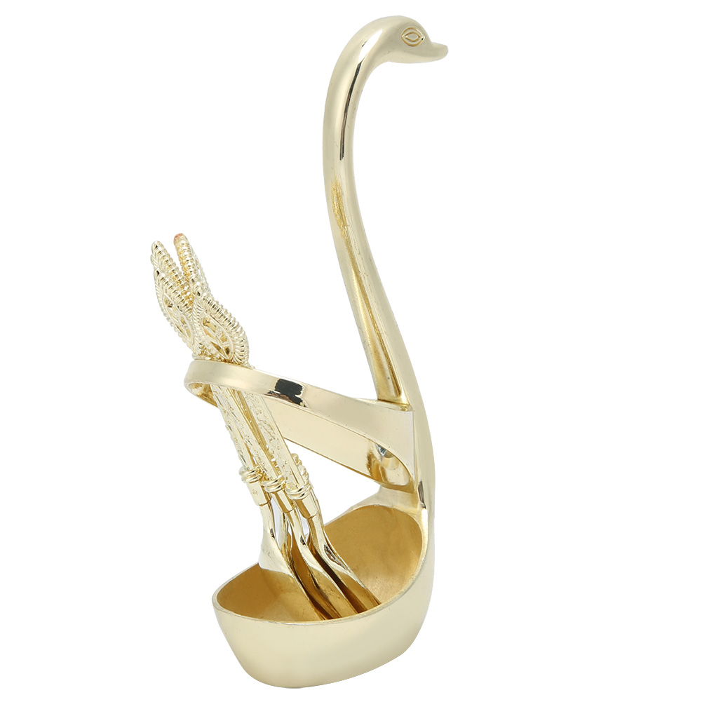 Elegantes Kaffee- Und Dessertlöffel-set Mit Schwanenhalter, Gold