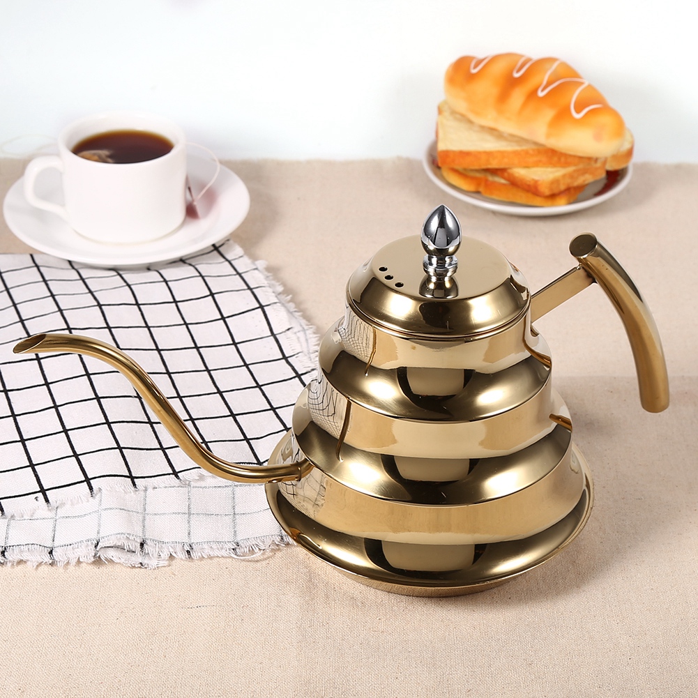 Kaffeekessel Mit Bambusgelenkdesign, Edelstahl, Schwanenhals, Filterkaffeemaschine, Infusionsbereiter (gold)