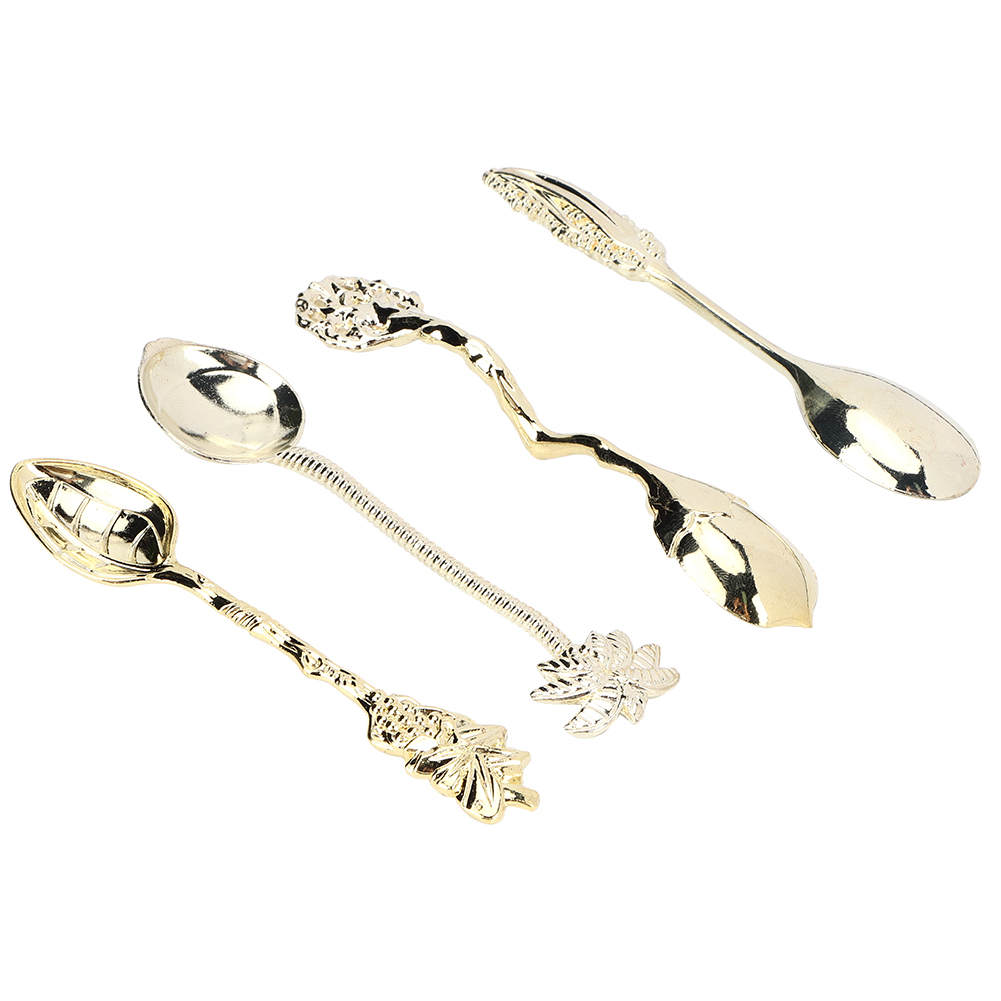 4-teiliges Vintage-mini-messing-kaffeelöffel-teelöffel-eiscreme-dessert-rührbesteck, Gold