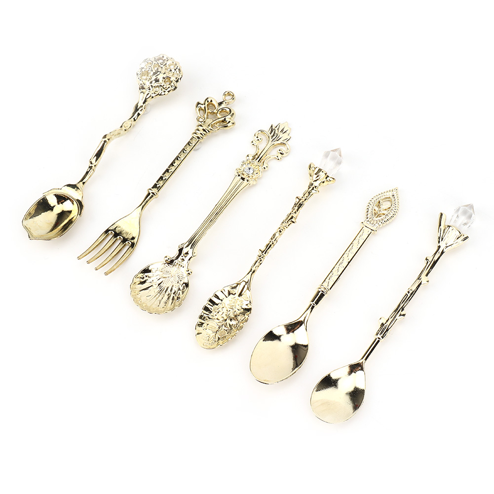 6-teiliges Set Innovatives Vintage-retro-besteckset Aus Zinklegierung, Löffel Und Gabel, Küchenaccessoire, Gold (gabelgriff Mit Glücksknoten)