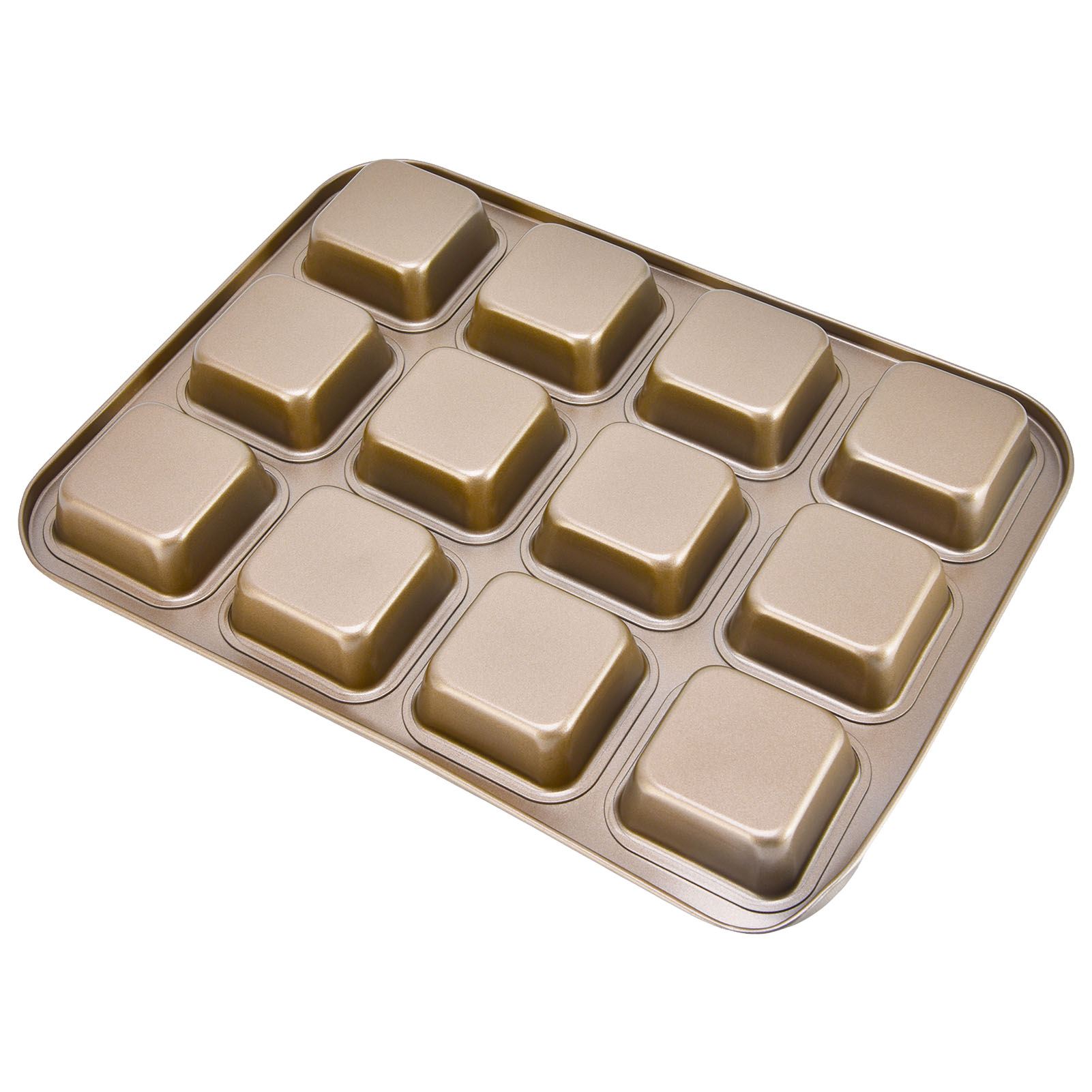 Antihaft-muffinform Mit 12 Mulden, Goldfarben, Quadratisch, Dickwandig, Für Mini-burger, Hausgemachtes Gebäck, Backutensil