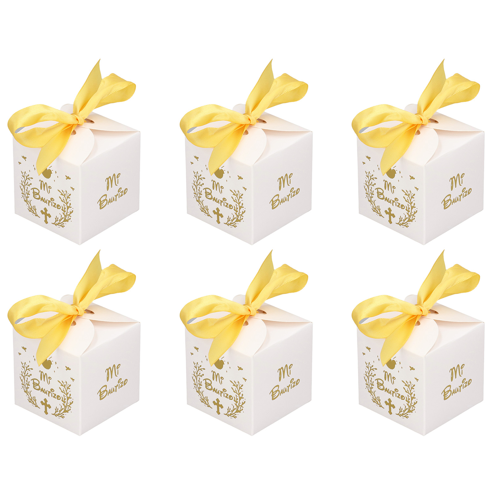 Weißes Set Mit Goldenem Band (50er-set) - Mi Bautizo Goldene Gastgeschenkboxen Für Taufen