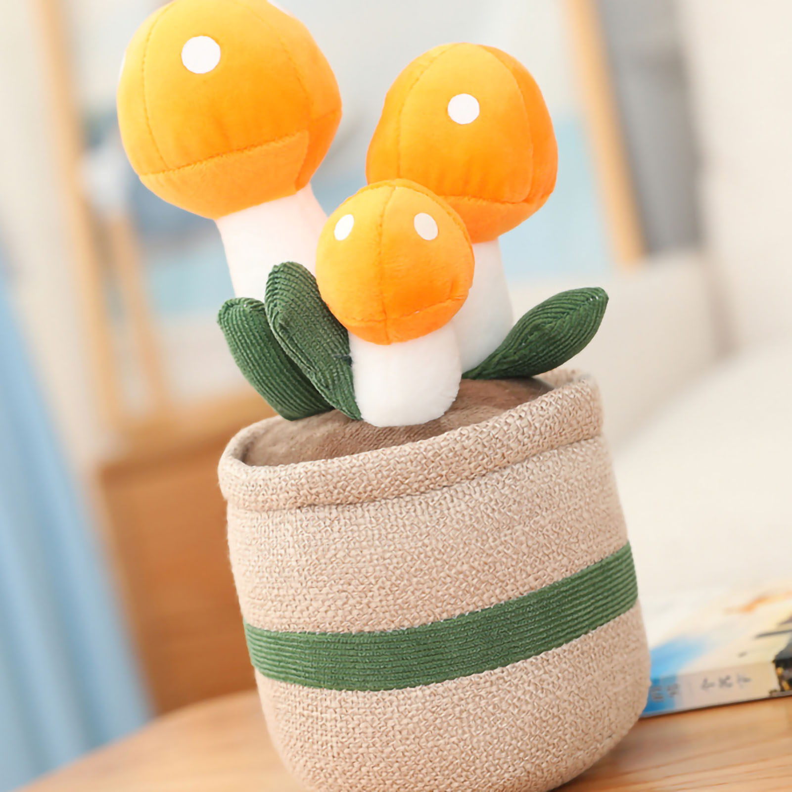 Set Aus 25 Cm Großen, Gelben, Tulpenförmigen Blumentöpfen, Kreative Dekoration Für Wohnzimmer Und Büro, Weiches Plüschtier, Pilzform, 0,12 Kg