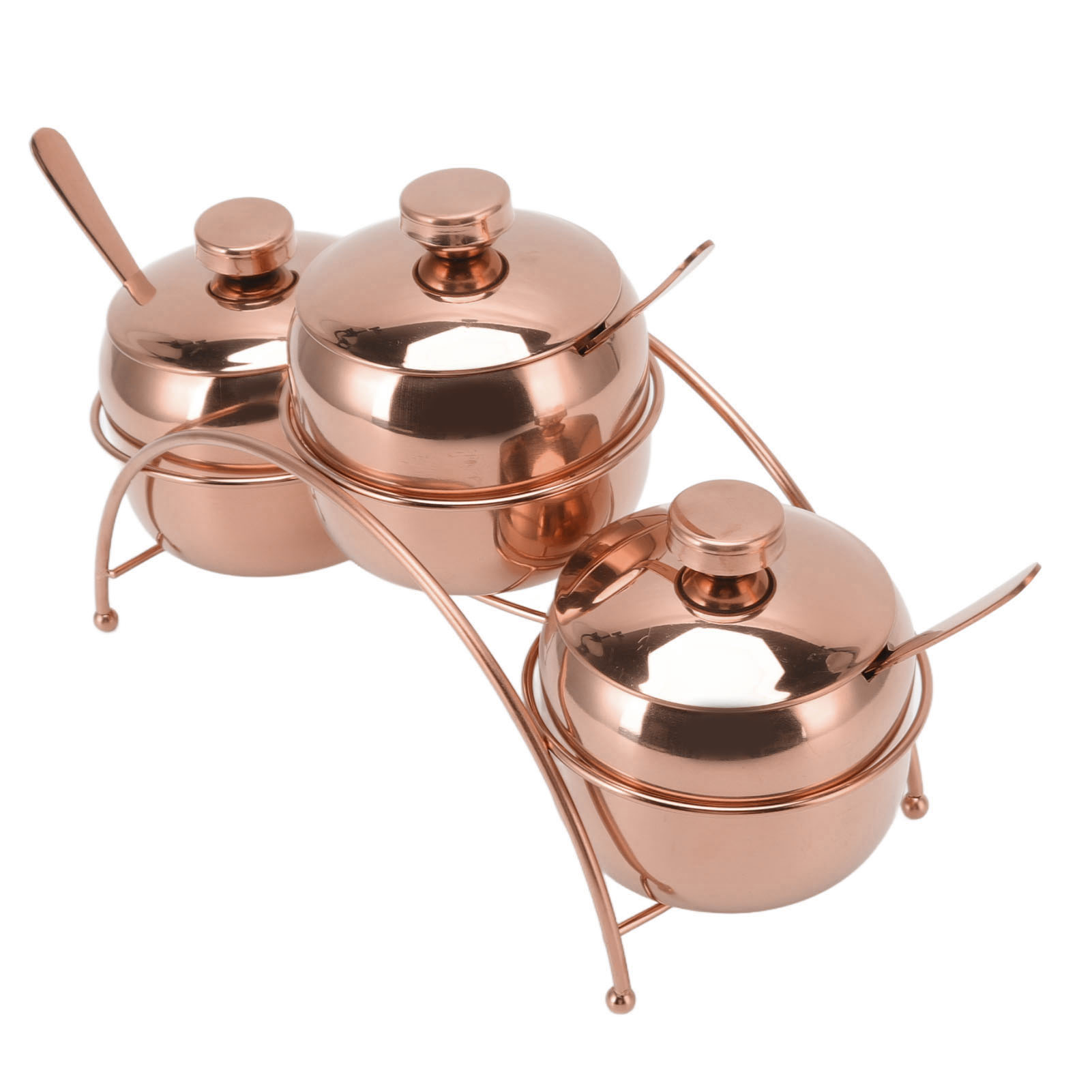 Gewürzset Aus Edelstahl Für Salz, Pfeffer Und Zucker Mit Deckel, Löffel Und Flaschenhalter Zur Aufbewahrung In Der Küche, Roségoldfarben