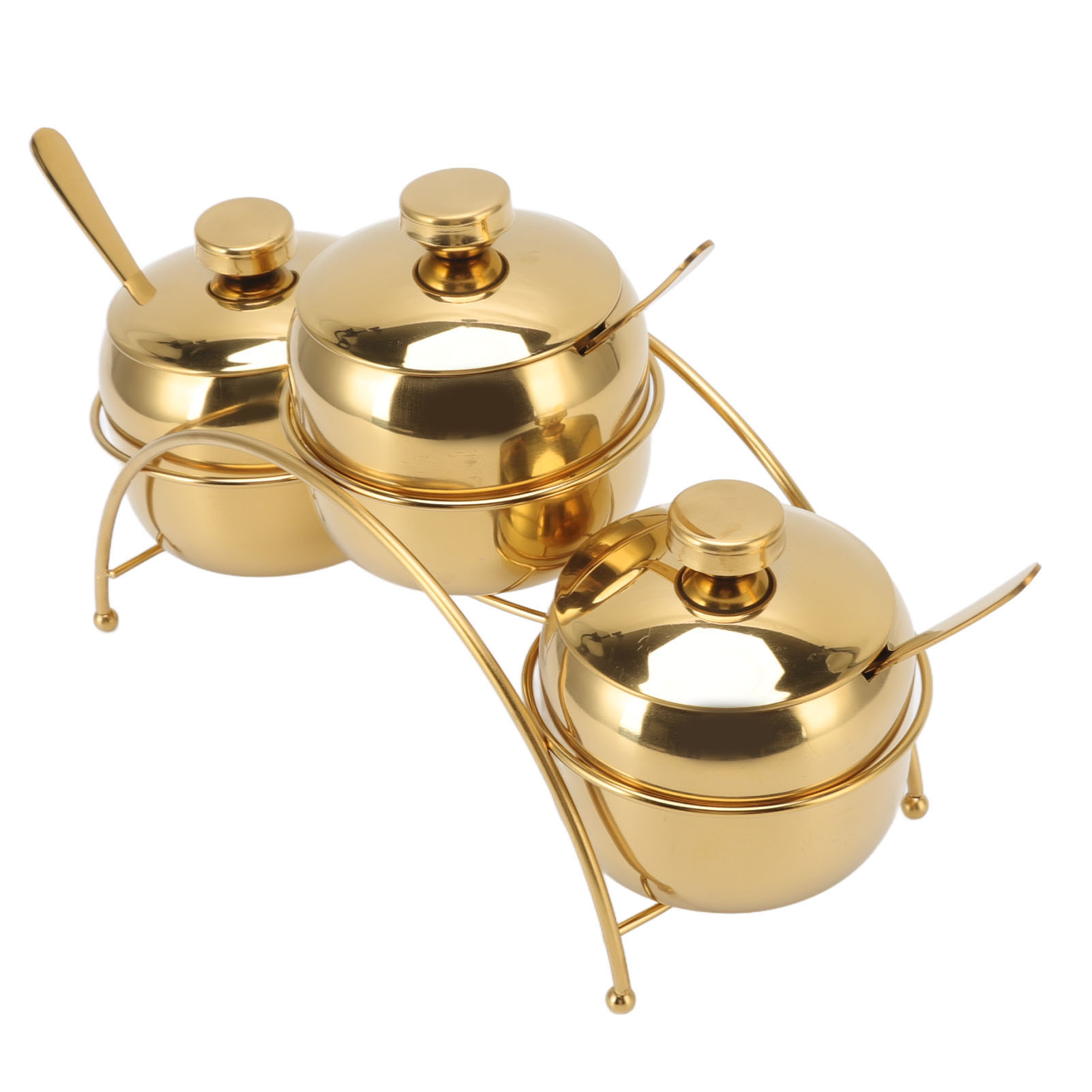Goldfarbenes Edelstahl-set: Gewürzgläser (salz, Pfeffer, Zucker) Mit Deckel Und Löffel, Würzflaschen Für Die Küche + Aufbewahrungsregal