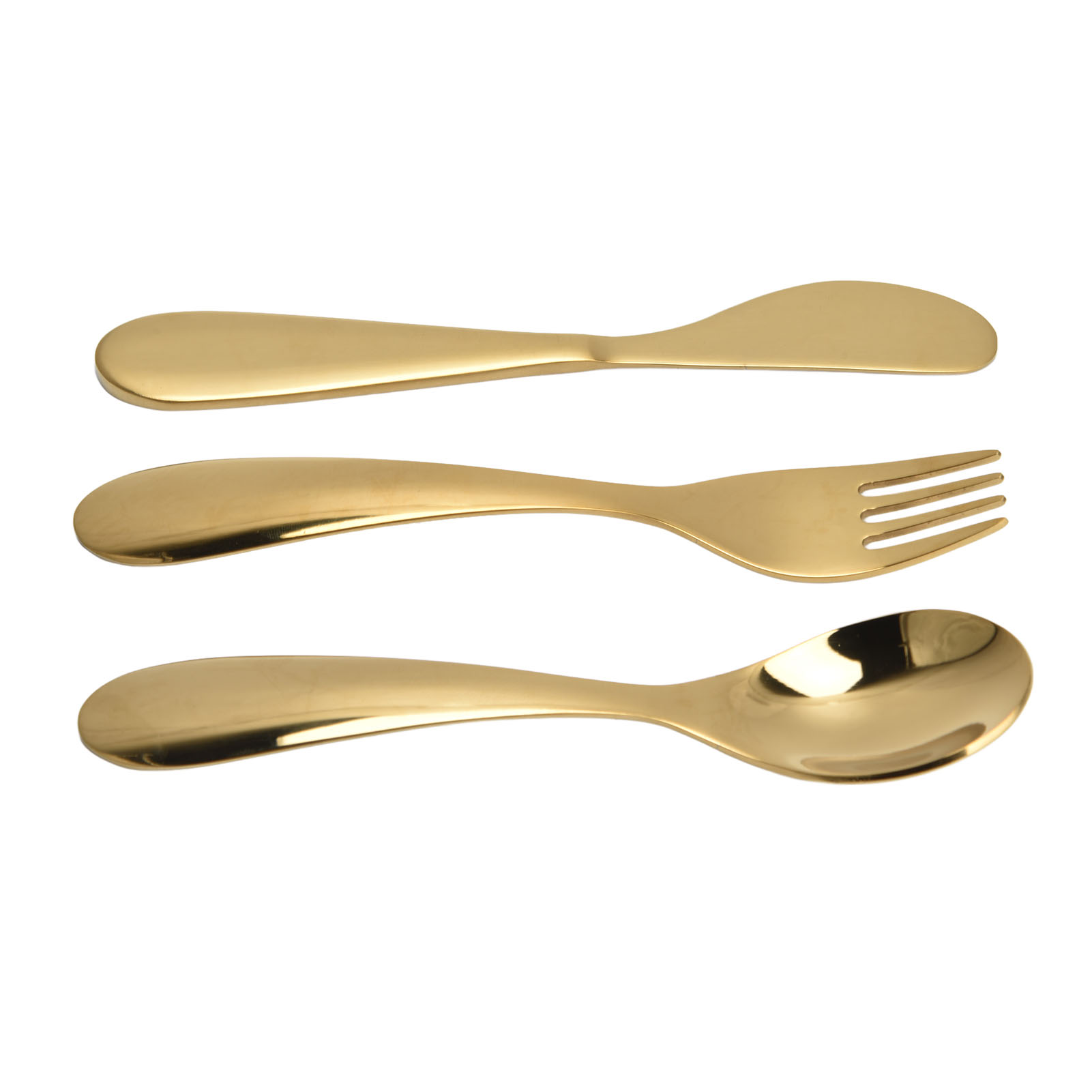 Goldfarbenes Edelstahl-kinderbesteckset C322 - 3-teilig (messer, Gabel, Löffel), Tragbares, Robustes Geschirr Für Schulkinder, Ideal Für Picknicks, Camping Und Mahlzeiten Zu Hause.