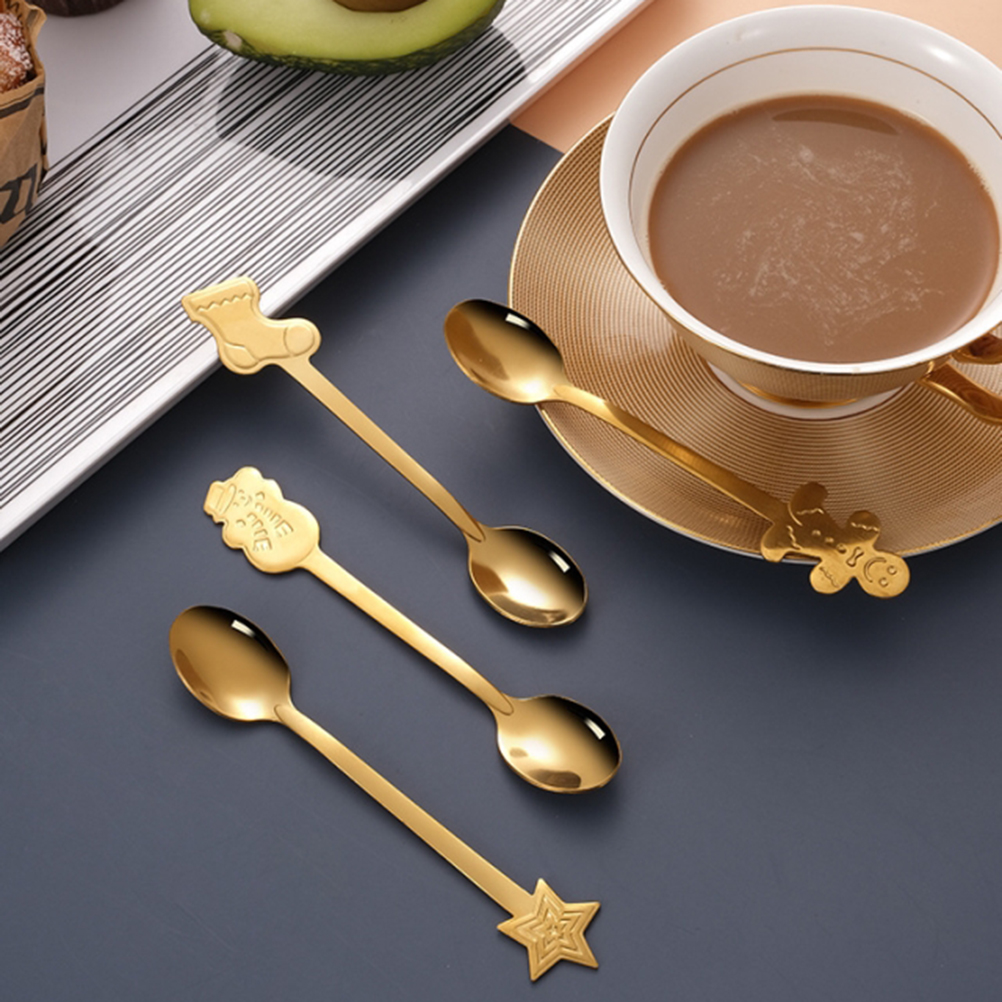 4er-set Edelstahllöffel Für Weihnachten, Kuchen, Dessert, Eiscreme, Kaffee, In Goldener Geschenkbox