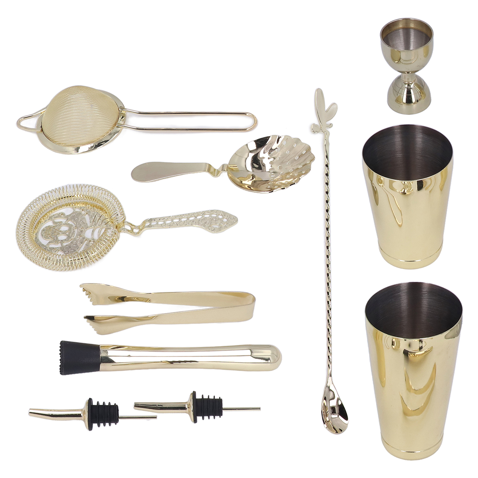 Boston 11-teiliges Goldenes Cocktailset, Cocktailshaker Mit Indischem Glas, Bar-set Für Mixologie.