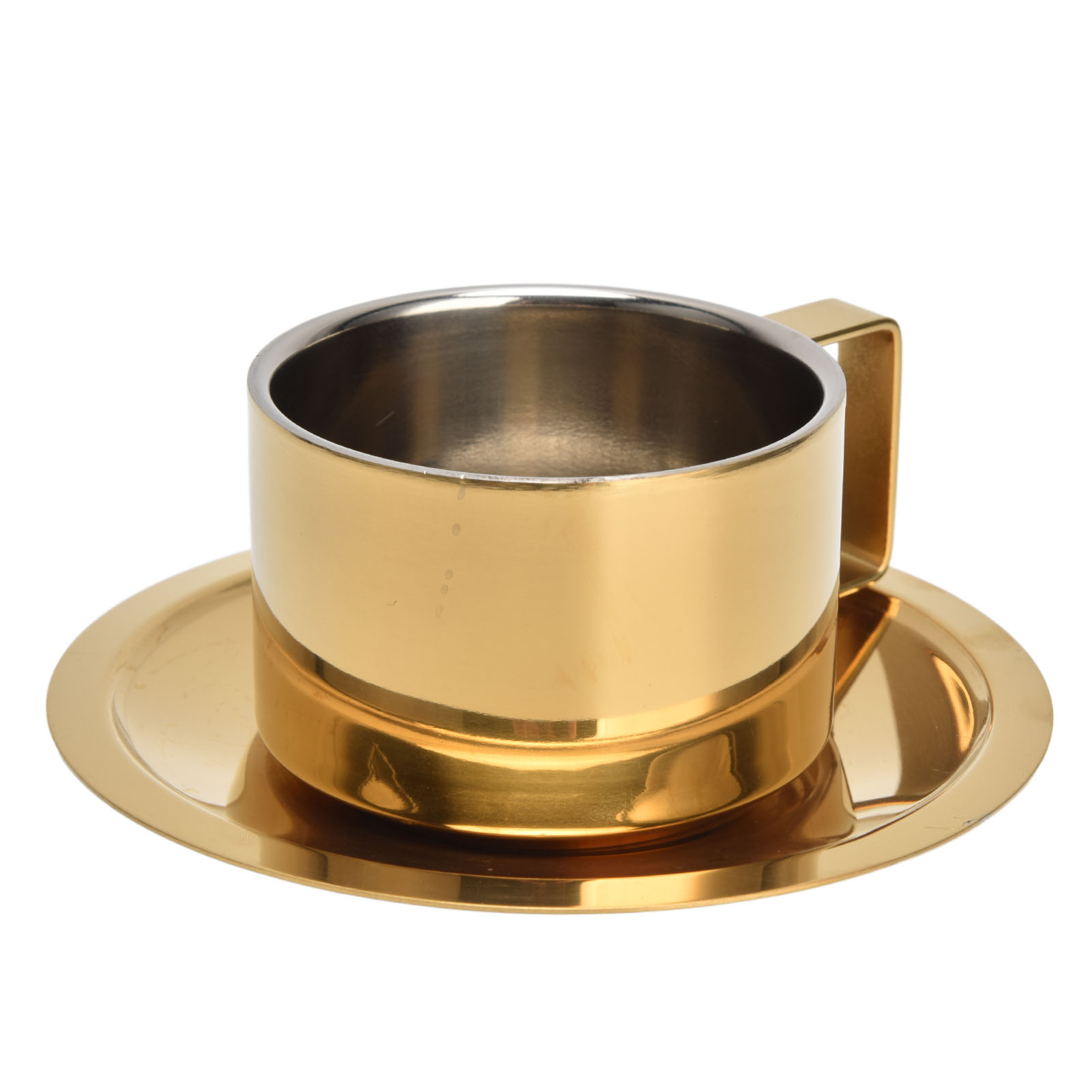 Kaffeetasse Aus Edelstahl 304 Mit Untertasse, 200 Ml, Goldfarben, Minimalistisches Design, Ideal Für Zu Hause Und Unterwegs.