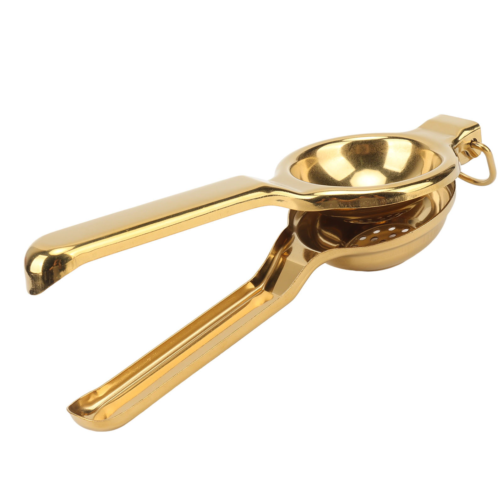 Zitronenpresse Aus Goldfarbenem Edelstahl, Langer Ergonomischer Griff Mit Hebering, Manuelle Zitruspresse Für Die Küche.