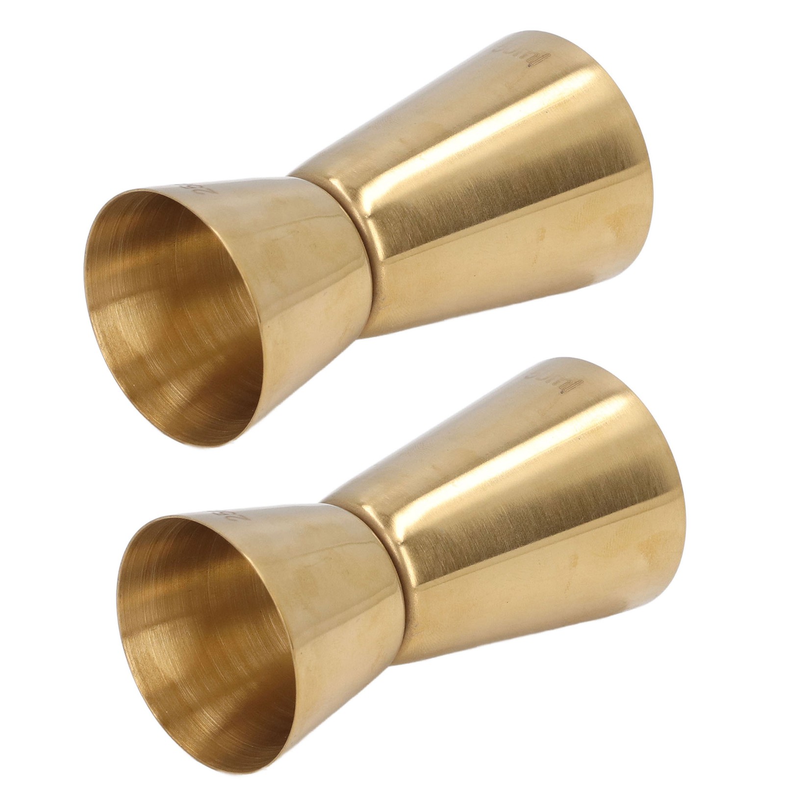 Set Aus 2 Doppelt Verwendbaren Goldenen Messgläsern 25/50 Ml Für Cocktails Und Bar, Gerade Skala Mit Glatten Kanten.