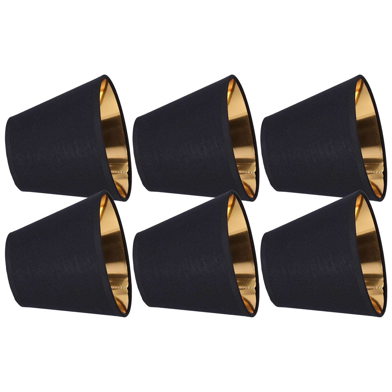 E14 Stofflampenschirme (15x12,5x9cm) Schwarz Und Gold, Klemmbefestigung, Moderner Und Minimalistischer Stil, Für Kerzen, Tischlampen Und Kristalllüster, 6er-set.