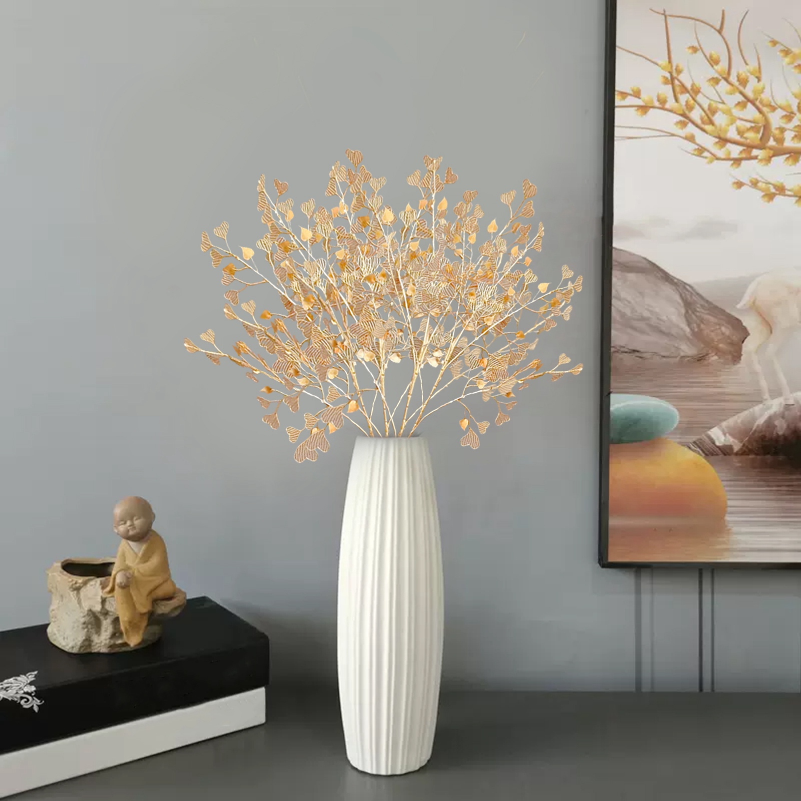 Set Aus 68 M Goldenen Kunststoffherzen, Die Gras Imitieren, Aus Kunststoffmaterial Und Metalldraht, Faltbar Zur Dekoration.