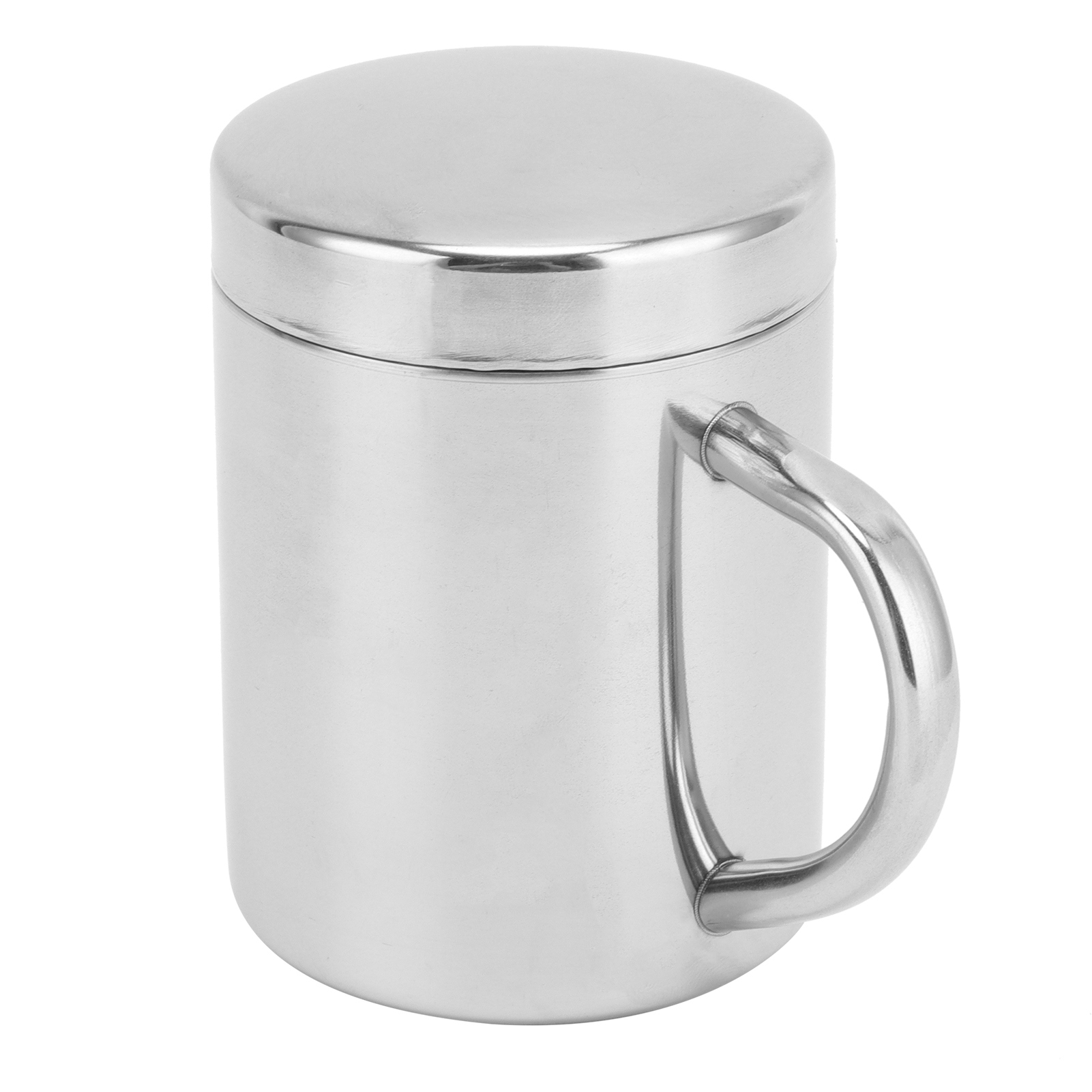 Tragbarer Wasserbecher Aus Edelstahl 304 Mit Deckel Und Henkel, Ideal Für Zuhause, Unterwegs Und Als Milchbecher. Farbe: Silber, 304, Mit Deckel, 300 Ml.