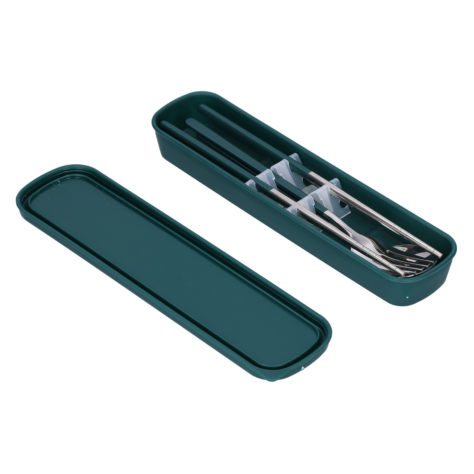 3-teiliges Edelstahl-besteckset (essstäbchen, Löffel, Gabel) Für Küche Und Büro, Grün/silber