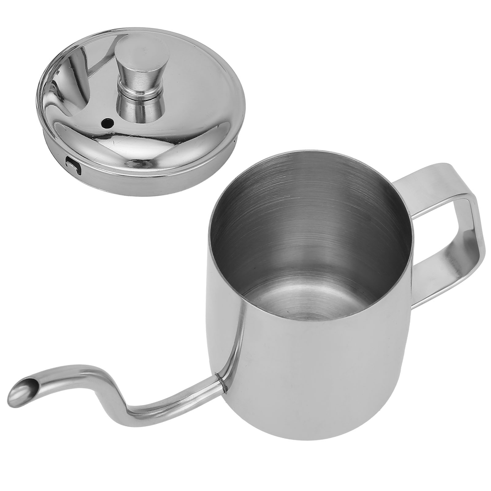Kaffeekanne Aus Edelstahl Mit Langem, Feinem Ausguss, Manuelle Kaffeemaschine Mit Deckel Für Den Heimgebrauch, Silberfarben, 350 Ml
