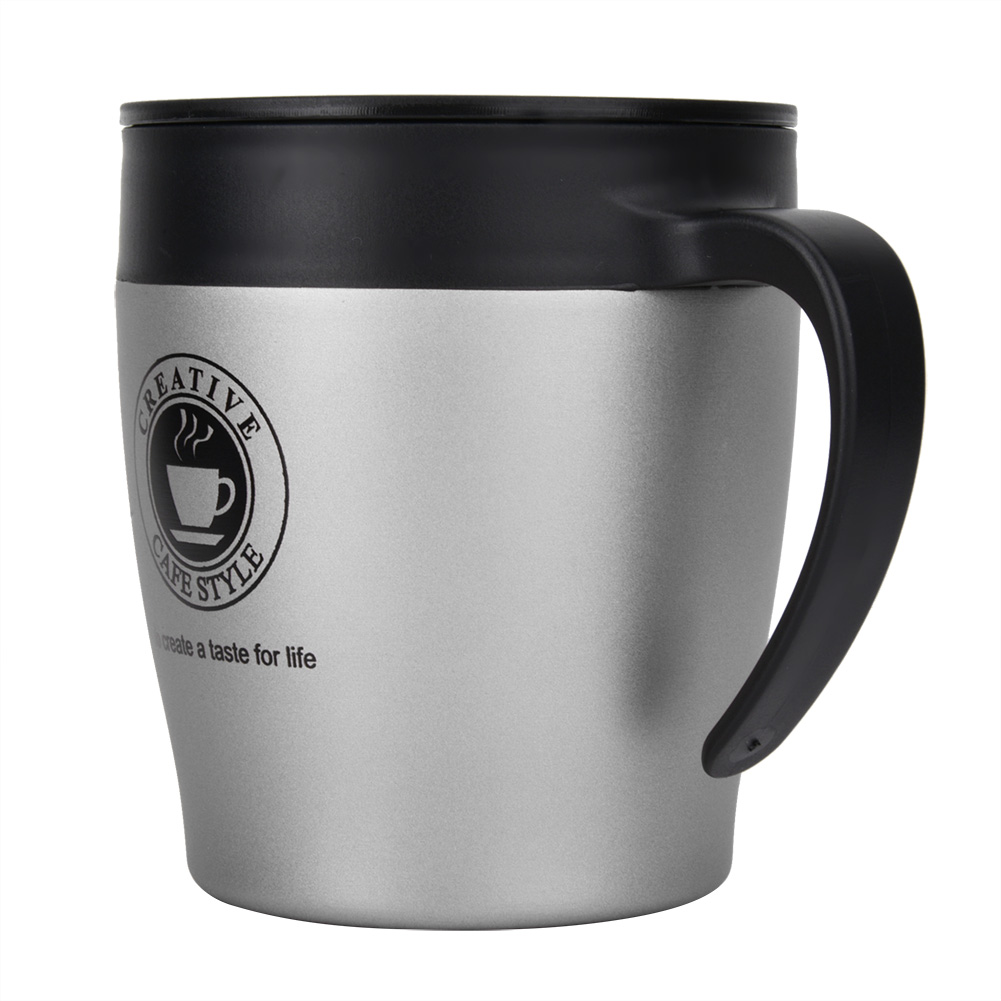 Isolierter Edelstahl-kaffeebecher/wasserbecher Mit Löffel Und Deckel Für Büro Und Reisen (silber)
