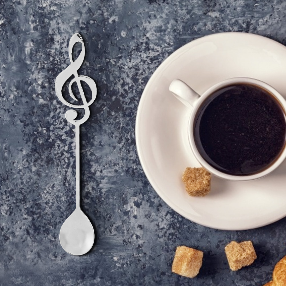 Dessertlöffel Aus Edelstahl Mit Musiknoten, Kaffeelöffel Zum Umrühren (silber)