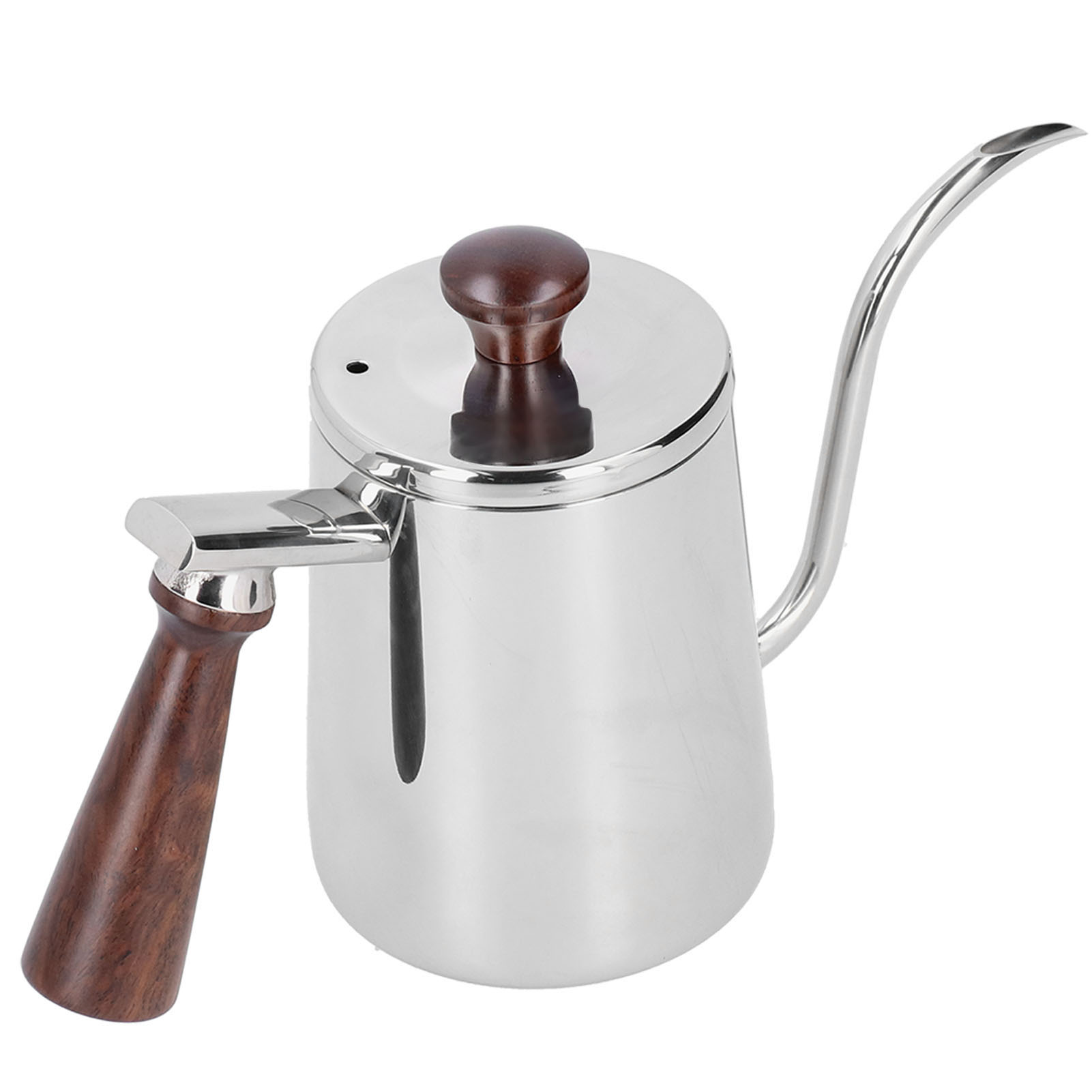 Tragbarer Edelstahl-kaffeekessel Mit Holzgriff, Langem Schwanenhalsausguss, Silberfarben, 700 Ml