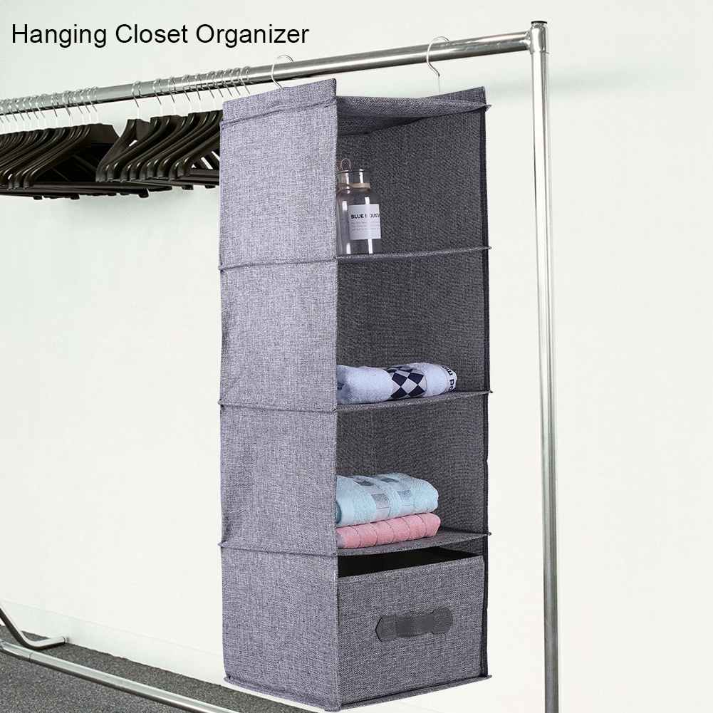 Hängender Kleiderschrank-organizer, Kleideraufbewahrung, 4 Ablagen Mit Schublade (grau)
