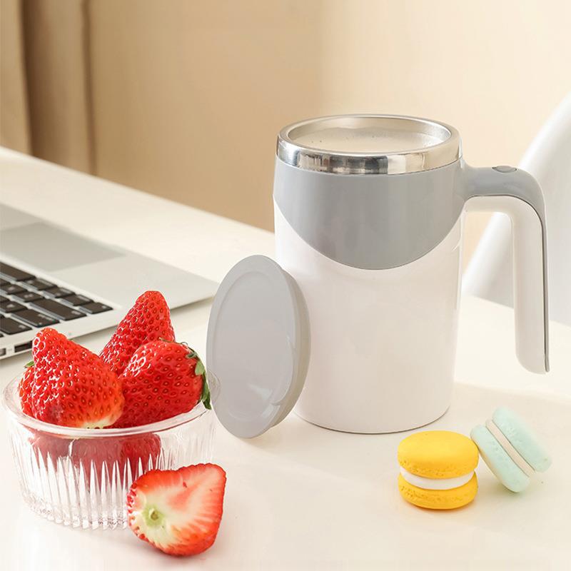 380-ml-mischbecher, 7000 U/min, Edelstahl-innentank, Pp-gehäuse, Batteriebetriebener Kaffeebecher, Grau.