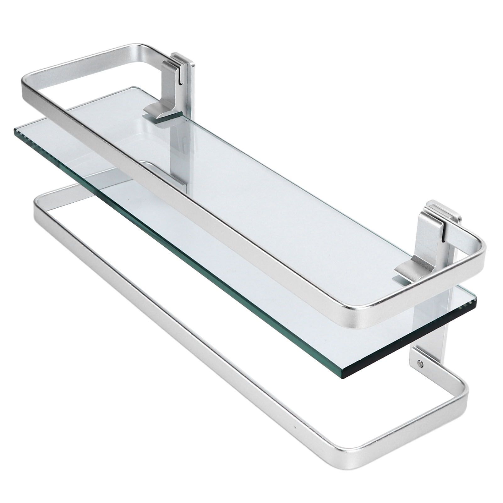 Badezimmerregal Aus Glas Und Aluminium, Schlichtes Silbernes Regal.