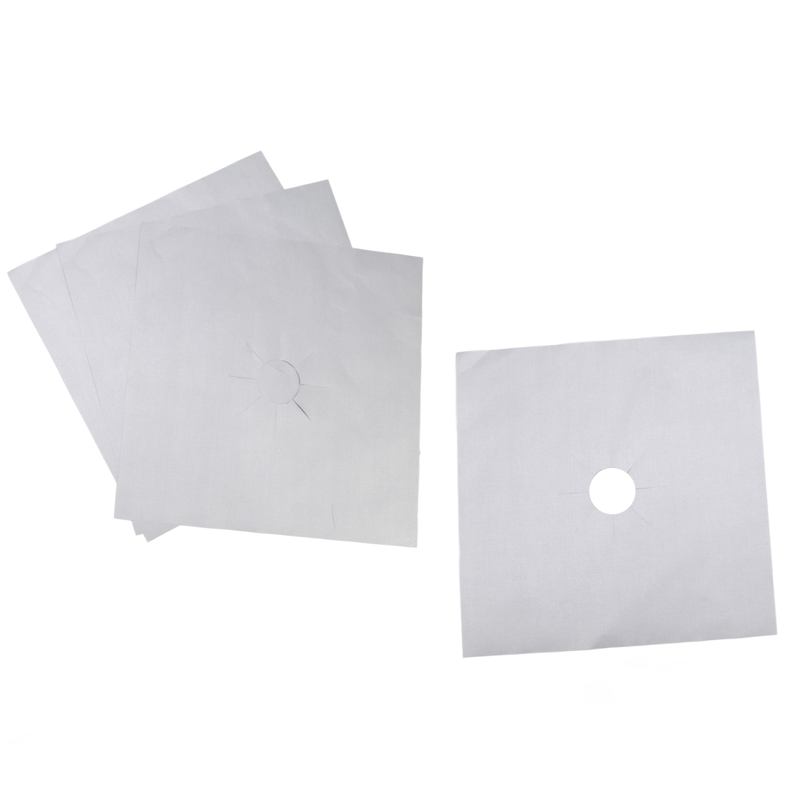 Set Mit 4 Antihaftbeschichteten Schutzmatten Für Gaskochfelder, Leicht Zu Reinigen, Hitzebeständig, Silberfarben, 27 X 27 Cm, 0,1 Mm