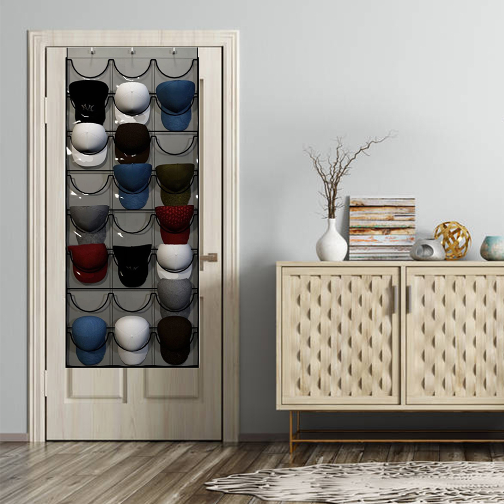 Wandgarderobe Mit 24 Fächern Zur Aufbewahrung Von Hüten, Grau, 70 X 164 Cm, Netzgewebe, Hutorganizer