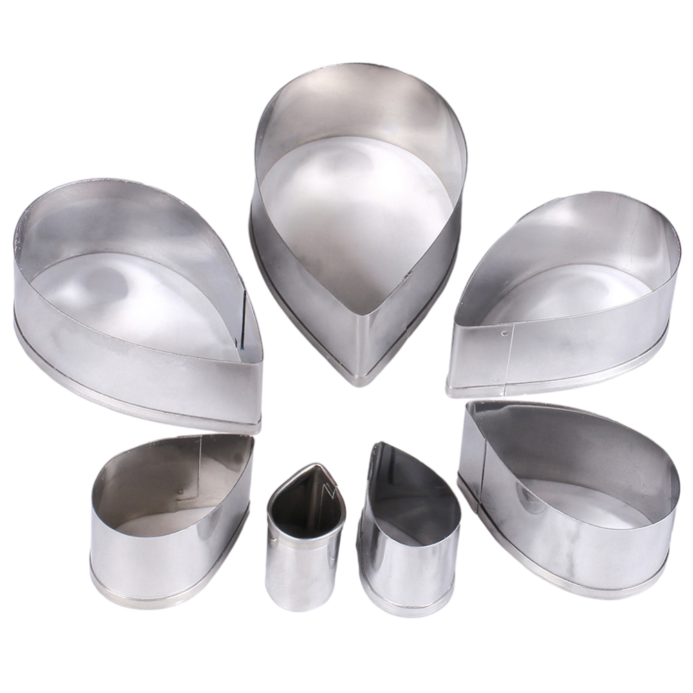 Set Aus 7 Zuckerformen Aus Edelstahl, Tropfen- Und Rosenblattform, Tortendekorationswerkzeuge, Silberfarben.