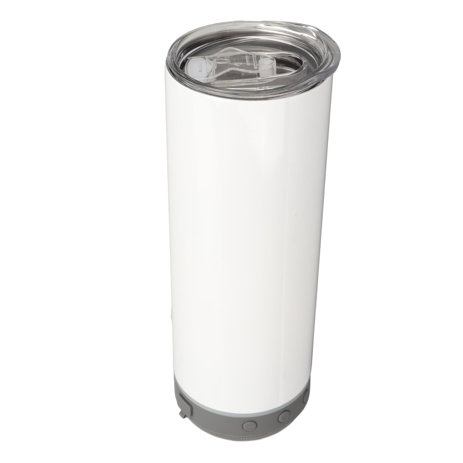20-oz-sublimationsbecher Mit Abnehmbarem Deckel Und Bluetooth-lautsprecher, Tragbare Isolierbecher Mit Musikfunktion, Grauer Hintergrund